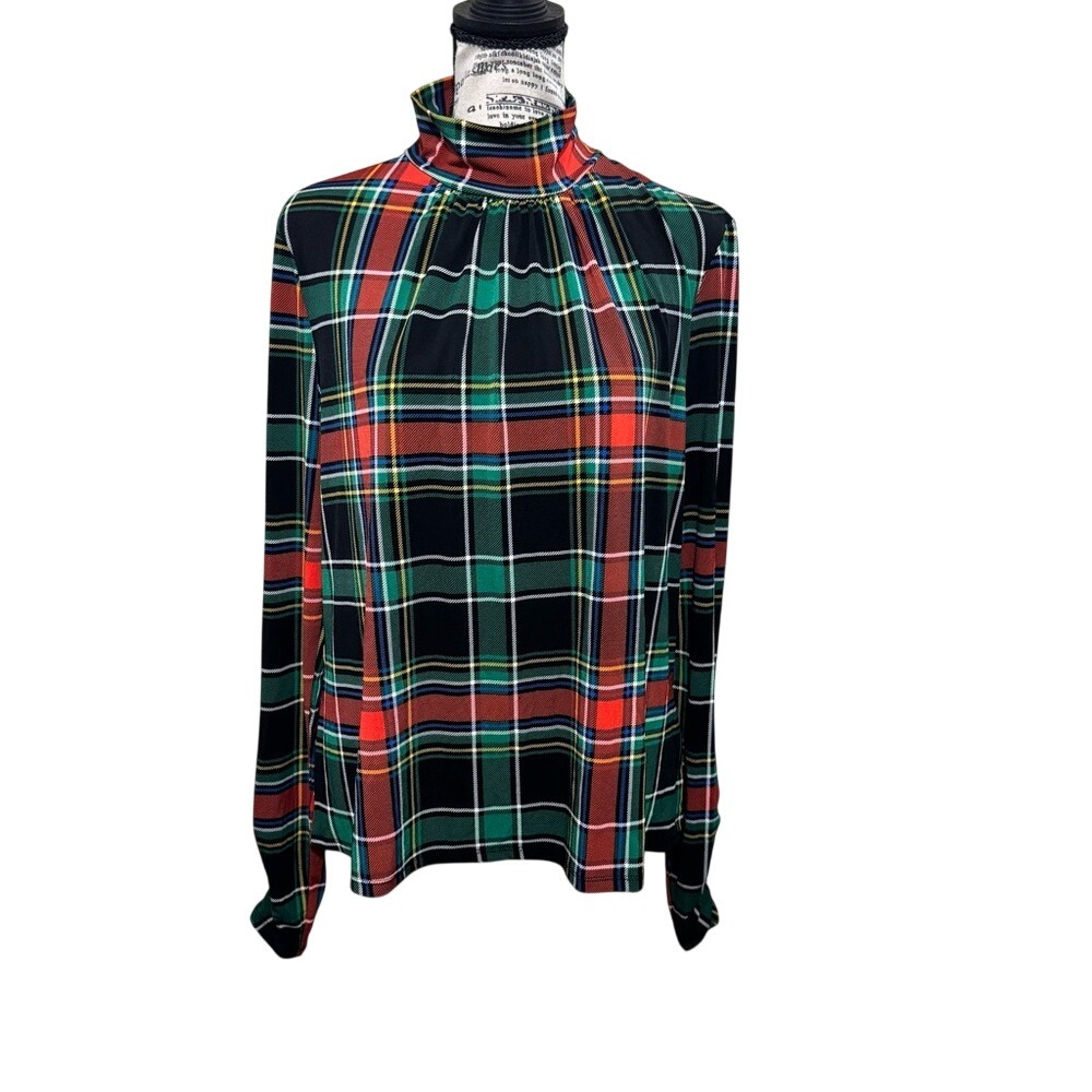 New York & Company Multicolor Plaid Blouse